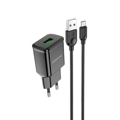 Cargador Borofone BA59A 18W con Cable USB-C – Carga Rápida y Segura