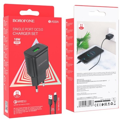 Borofone BA59A 18W Quick Charger with Micro USB Cable – Efficiency and Safety