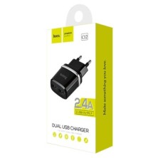 Cargador de Pared Hoco C12 12W | Doble Puerto USB, Compacto y Seguro