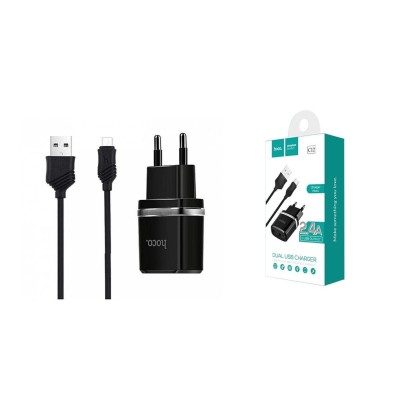 Cargador Dual USB con Cable Micro USB/V8 Hoco C12 2.4A