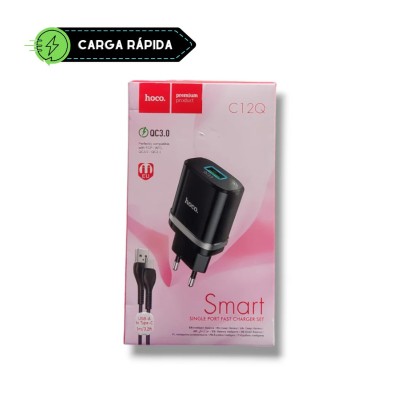 Cargador Hoco C12Q con Cable USB-C | Carga Rápida 18W y Seguridad Total