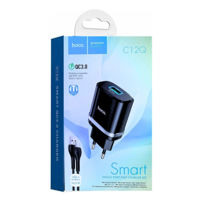 Hoco C12Q QC3.0 Charger with Micro USB Cable – Safe and Efficient 18W Fast Charging