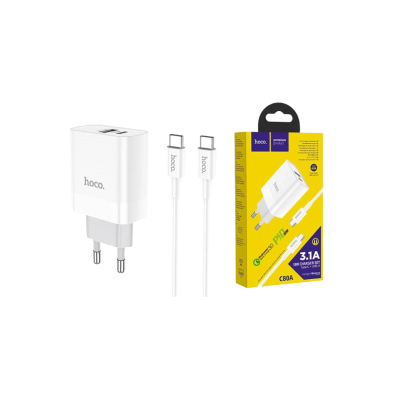 Hoco C80A Plus 20W Charger | Dual USB-A and Type-C with Fast Charging