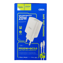 Hoco C80A 20W Charger + Lightning Cable | Fast Charging and Dual USB-C