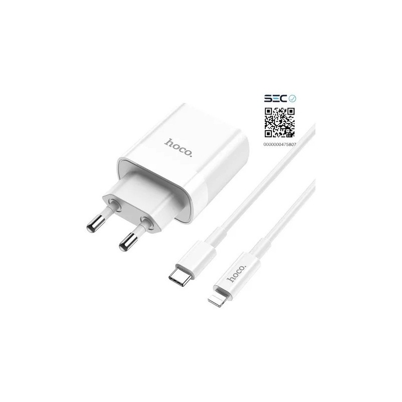 Charger with Type C to Lightning Cable Dual PD 20W + USB QC3.0 Hoco C80A 3A