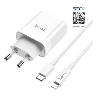 Charger with Type C to Lightning Cable Dual PD 20W + USB QC3.0 Hoco C80A 3A