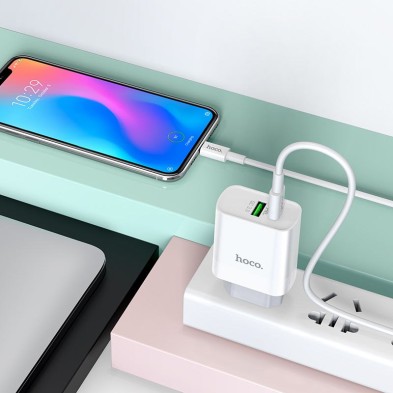 Cargador Hoco C80A 20W PD + QC3.0 con Cable USB-C | Carga Rápida Dual