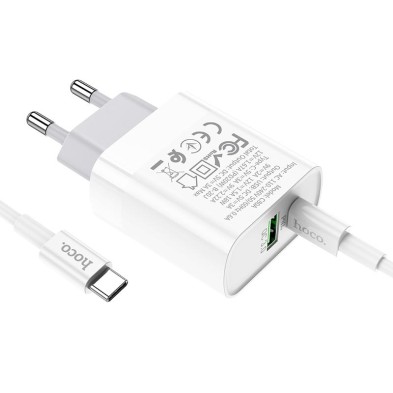 Cargador Hoco C80A 20W PD + QC3.0 con Cable USB-C | Carga Rápida Dual