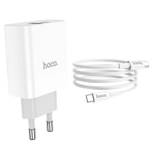 Cargador con Cable Tipo C a C Dual PD 20W + USB QC3.0 Hoco C80A