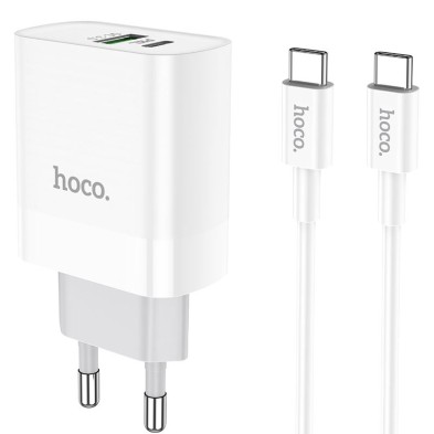 Hoco C80A 20W PD + QC3.0 Charger with USB-C Cable | Dual Quick Charge