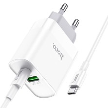 Hoco C80A 20W PD + QC3.0 Charger with USB-C Cable | Dual Quick Charge