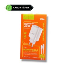 Hoco C80A 20W PD + QC3.0 Charger with USB-C Cable | Dual Quick Charge