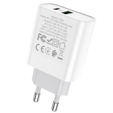 Hoco C80A 20W Charger – USB-A and USB-C Fast Charging for iPhone, Android and more