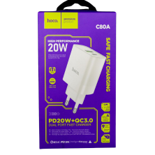 Cargador Hoco C80A 20W – Carga Rápida USB-A y USB-C para iPhone, Android y más