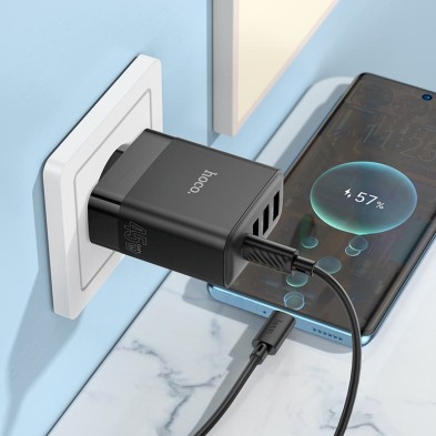 Hoco C127A 45W Charger | PD + QC3.0 Fast Charging | 4 Ports + Type-C Cable