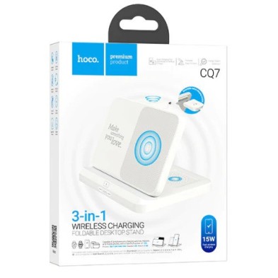 Cargador Inalámbrico 3 en 1 Plegable Hoco CQ7 – Carga Rápida y Eficiente para Smartphone, Smartwatch y Auriculares