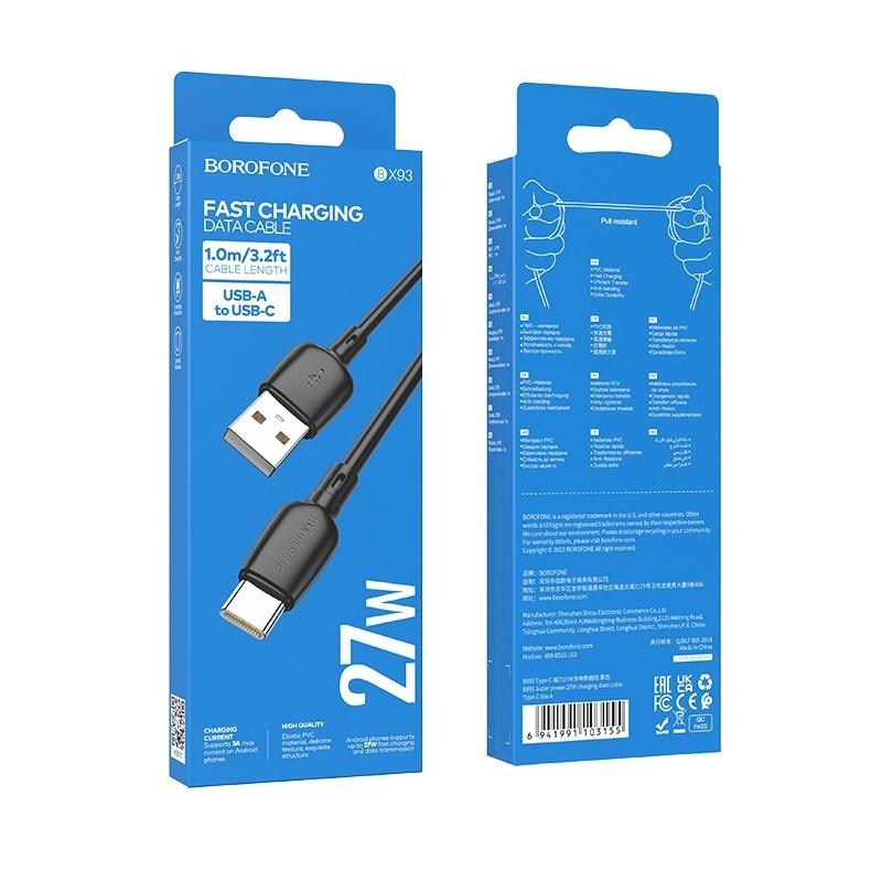 Cable USB a Tipo C Borofone BX93 27W NEGRO