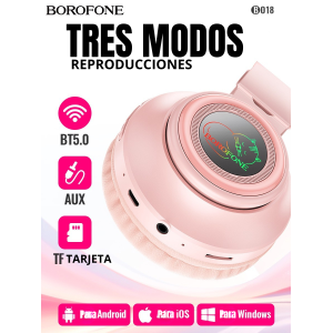 Audífonos Bluetooth Borofone BO18 | Orejas de Gato con Luces LED