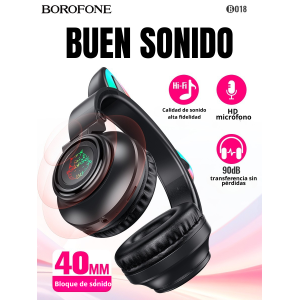 Audífonos Bluetooth Borofone BO18 | Orejas de Gato con Luces LED