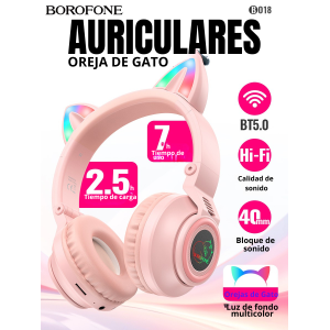 Audífonos Bluetooth Borofone BO18 | Orejas de Gato con Luces LED