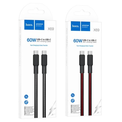 Cable Hoco X69 Jaeger USB-C a USB-C 60W – Carga Rápida y Resistencia