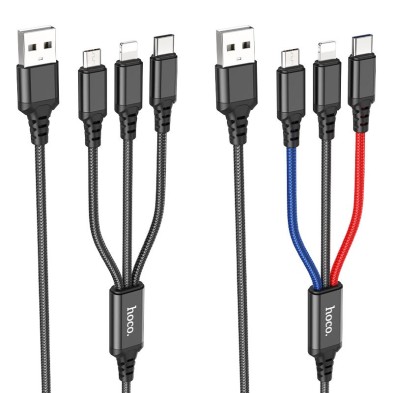 Cable Hoco X76 3 en 1 – Carga Versátil para Lightning, Micro-USB y Tipo-C