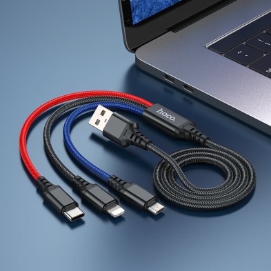 Cable Hoco X76 3 en 1 – Carga Versátil para Lightning, Micro-USB y Tipo-C