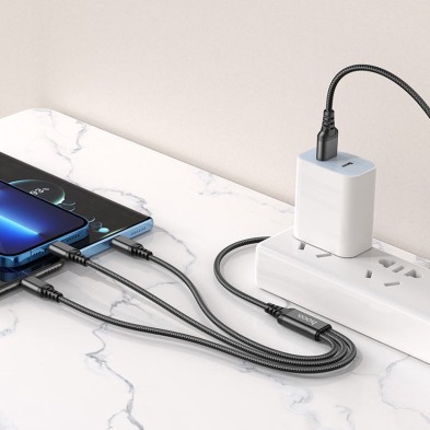 Cable Hoco X76 3 en 1 – Carga Versátil para Lightning, Micro-USB y Tipo-C