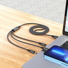 Hoco X76 3 in 1 Cable – Versatile Charging for Lightning, Micro-USB and Type-C