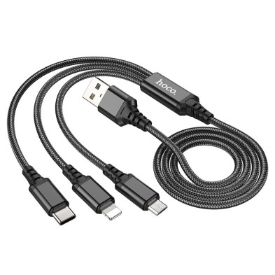 Cable Hoco X76 3 en 1 – Carga Versátil para Lightning, Micro-USB y Tipo-C