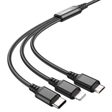 Cable Hoco X76 3 en 1 – Carga Versátil para Lightning, Micro-USB y Tipo-C