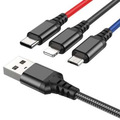 Cable Hoco X76 3 en 1 – Carga Versátil para Lightning, Micro-USB y Tipo-C