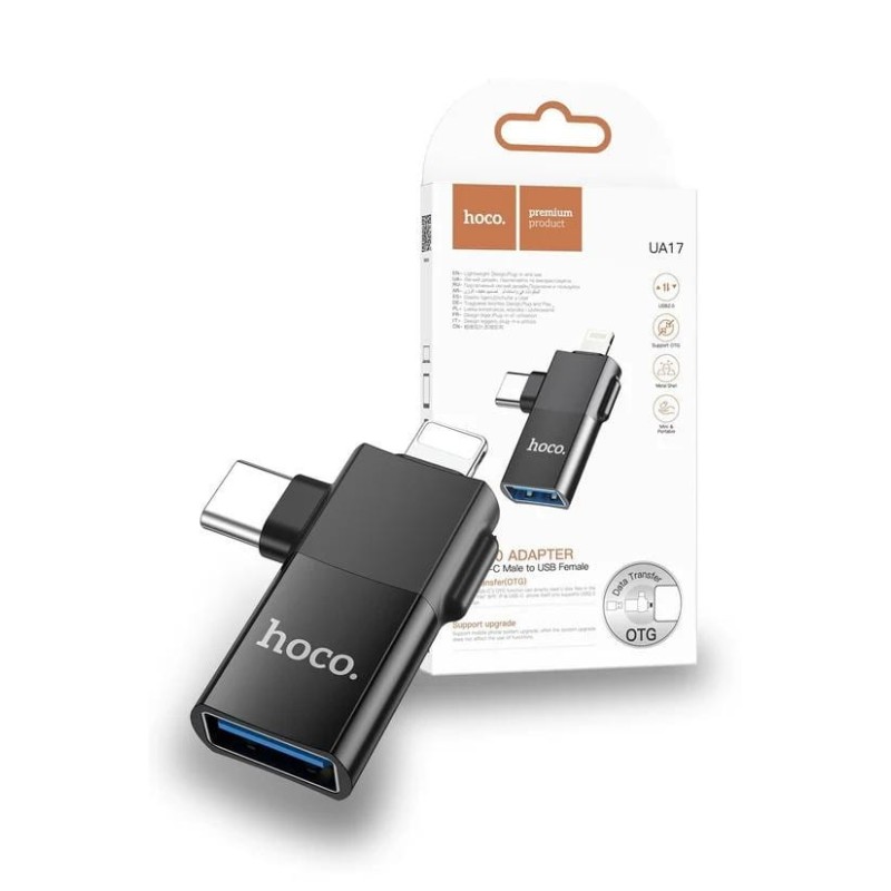 ADAPTADOR 2 EN 1 LIGHTNING - TIPO C A USB HOCO UA17